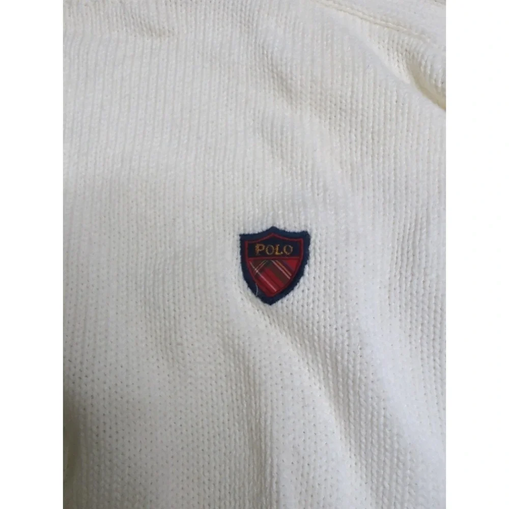 Vtg Polo Ralph Lauren Cable Knit Sweater White L Plaid Crest The Venturi 1993